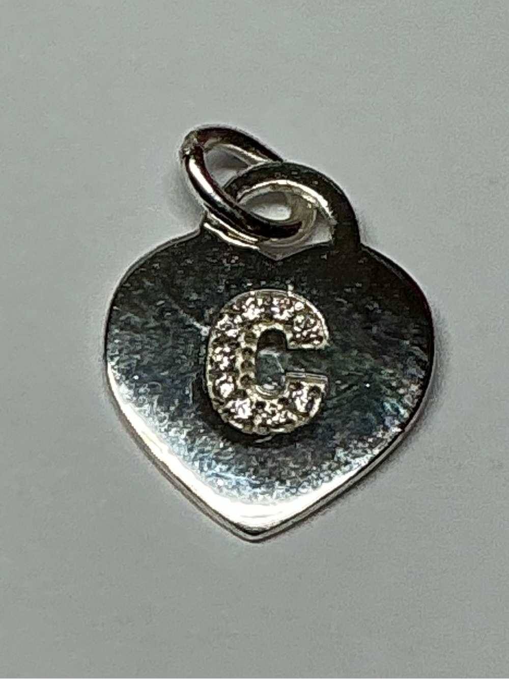 Sterling Silver Heart Initial 'C' Charm Pendant in Silver with Crystal Accent